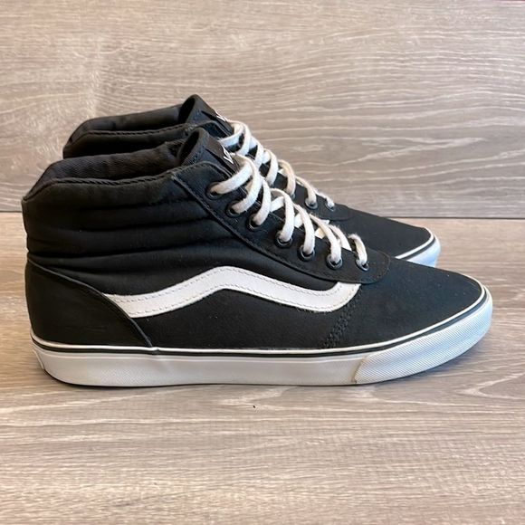 Vans | Shoes | Vans Milton Hi Top Canvas Womens Size Black White Sneaker |  Poshmark